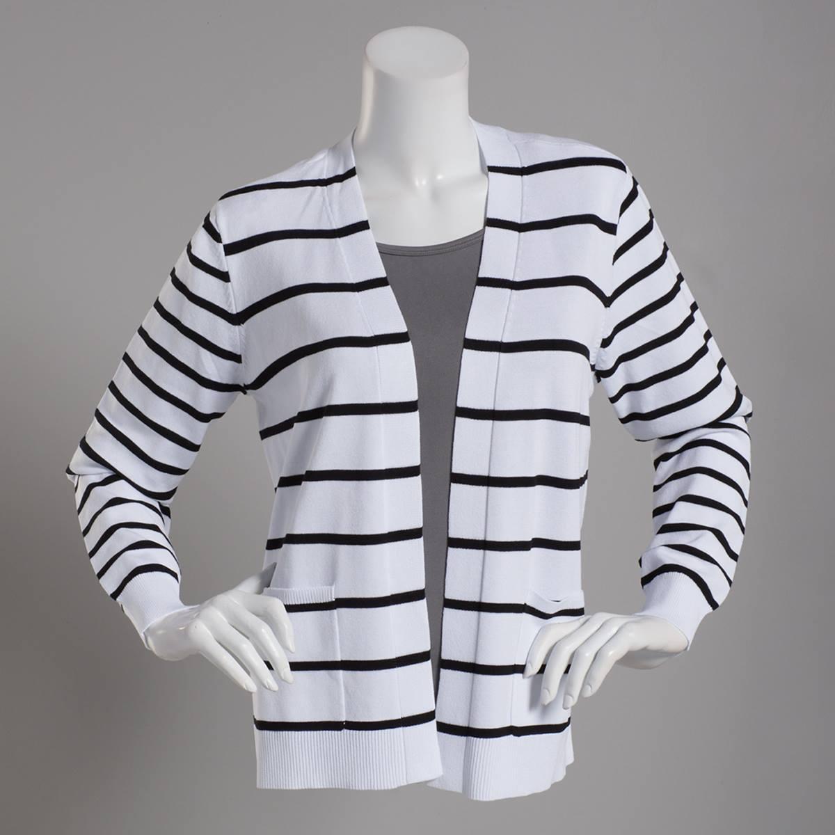 Womens 89th & Madison Long Sleeve Striped Cardigan
