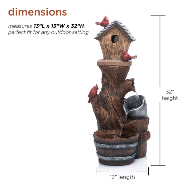 Alpine Cardinal Birdhouse Cascading Barrel Fountain
