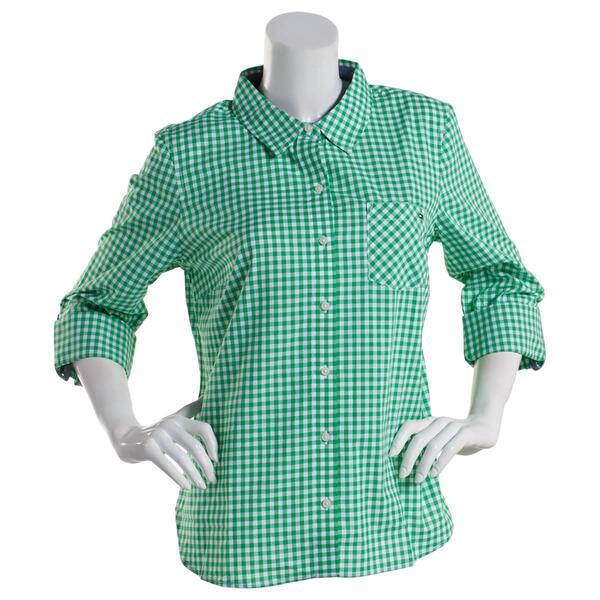 Womens Tommy Hilfiger Sport Gingham 3/4 Roll Tab Sleeve Shirt - image 