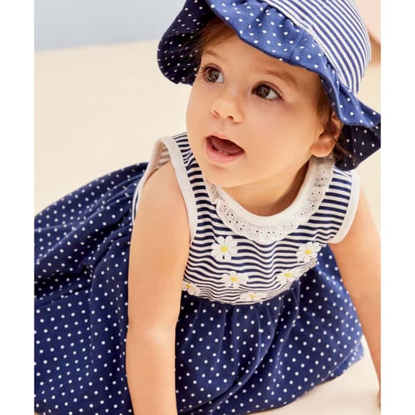 Baby Girl &#40;3-12M&#41; Little Me&#40;R&#41; Daisy Stripe Bodysuit Dress w/ Hat
