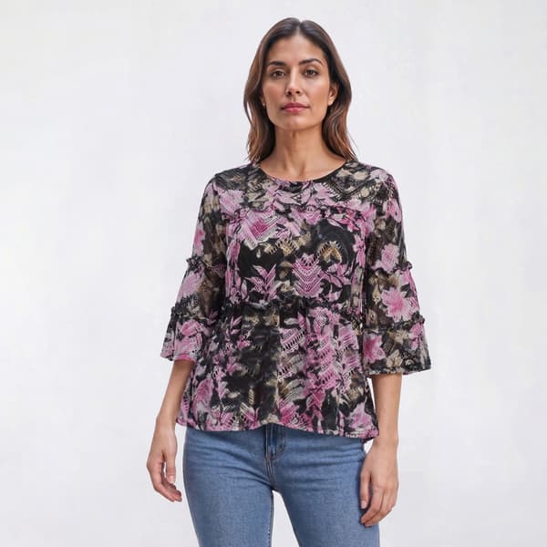 Plus Size Cocomo 3/4 Flounce Sleeve Lace Floral Blouse - image 