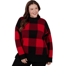 Plus Size Hearts of Palm Wrapped in Rubies Buffalo Check Sweater