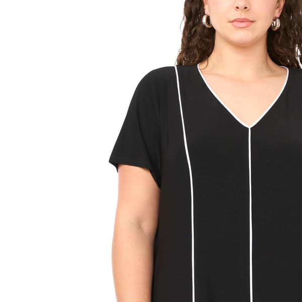 Plus Size MSK Short Sleeve V Neck Stripe A-Line Dress