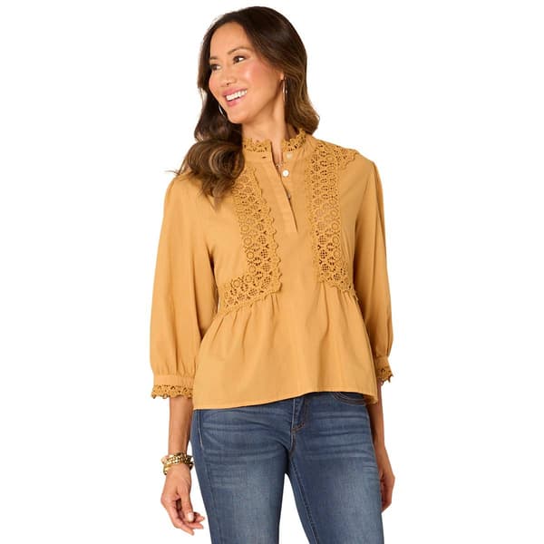 Womens Democracy Absolution&#40;R&#41; Crocheted Lace Inset Peplum Top - image 