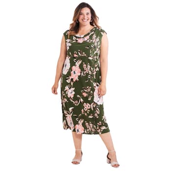 Plus Size Connected Apparel Drape Neck Floral Midi Dress - Boscov's