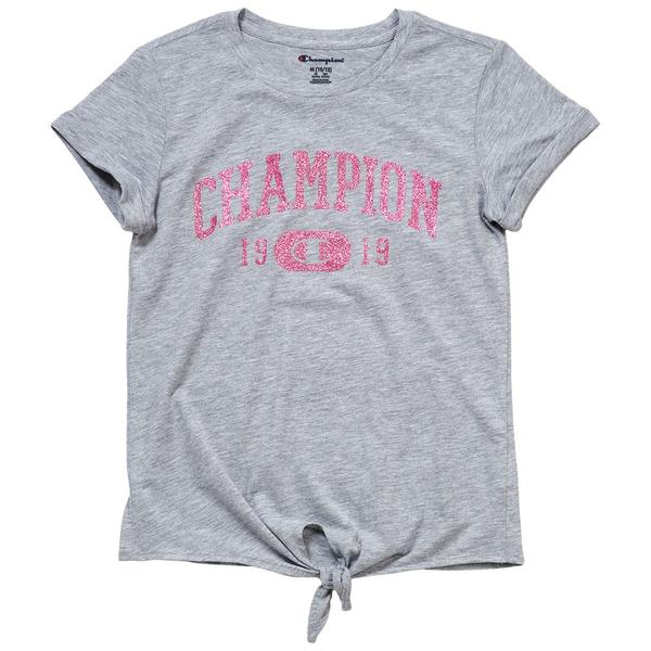 Girls (7-16) Champion® Short Sleeve Tie Front Glitter Text Tee