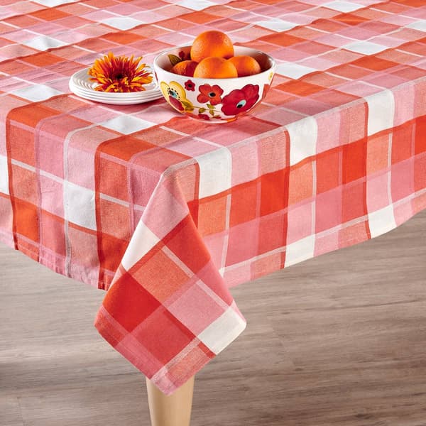 Cottage Classics Plaid Tablecloth - Orange/Pink - image 