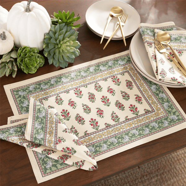Threadmade Nomad Harvest Block Print Placemats - Set of 4
