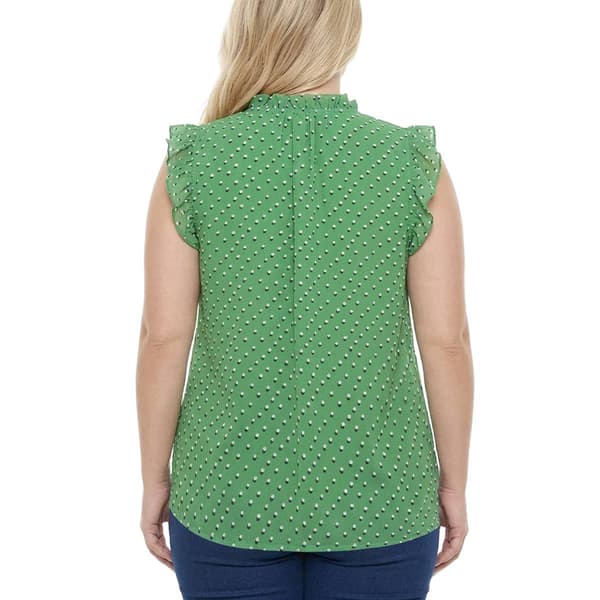 Plus Size NY Collection Cap Flutter Sleeve Dot Tie Neck Blouse