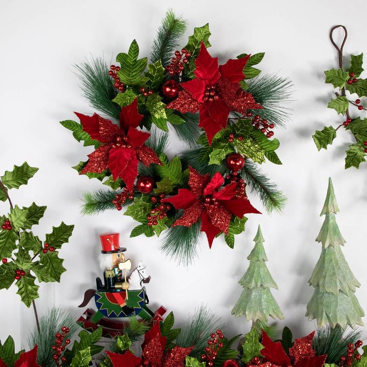 Northlight Seasonal 24in. Red Poinsettia Christmas Wreath