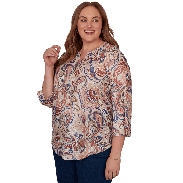 Plus Size Alfred Dunner Camden Market 3/4 Sleeve Paisley Blouse