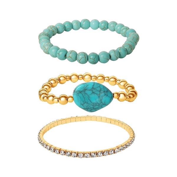 Jessica Simpson Crystal & Reconstituted Turquoise Bracelet Set - image 