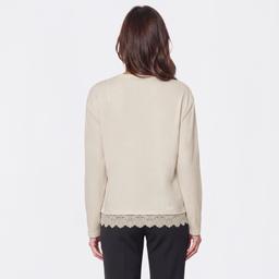 Womens New York Laundry Long Sleeve Solid Lace Trim Sweater