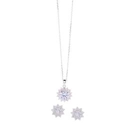 Design Collection Silver-Tone Halo Pendant Necklace & Earring Set