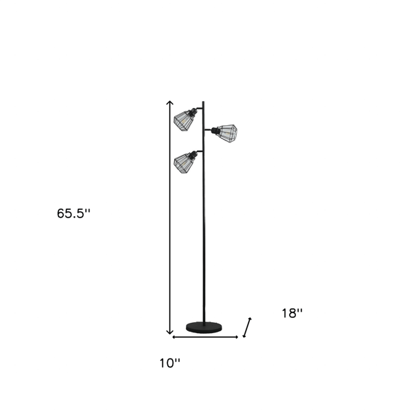 HomeRoots 66in. Black Metal Three Light Tree Floor Lamp