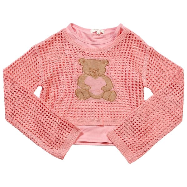 Girls (7-16) No Comment 2Fer Long Sleeve Mesh Bear Top & Tank