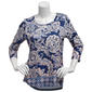 Womens OneWorld 3/4 Sleeve Geometric Floral Sublimation Tee - image 1