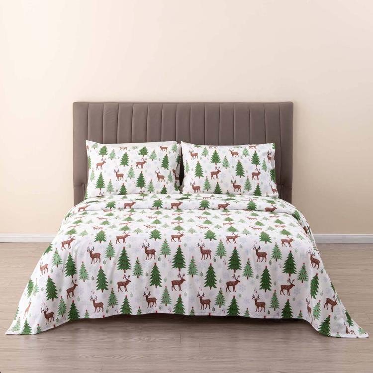 Freshfolds Premium Cotton Trees & Deer Winter Bed Sheet Set