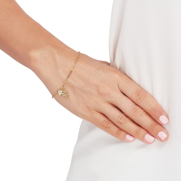 Gold Classics&#8482; 10kt. Gold Cross Heart Paperclip Bracelet