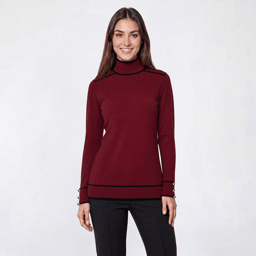 Petite Retrology Mock Neck Sweater with Piping