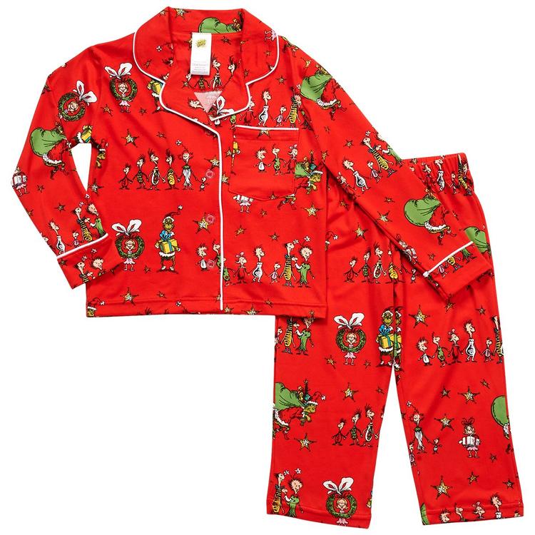 Toddlers Grinch Long Sleeve Whoville Notch Collar Pajama Set