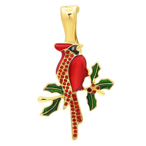 Wearable Art Gold-Tone Crystal Cardinal Enhancer Pendant - image 
