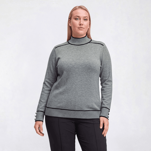 Plus Size Retrology Mock Neck Sweater with Piping