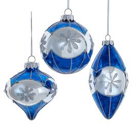 Kurt Adler 80MM Glass Blue Snowflake Ball 3pc. Ornaments Set