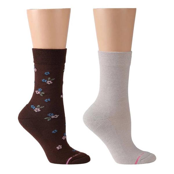 Womens Dr. Motion 2pk. Floral and Solid Diabetic Crew Socks - image 