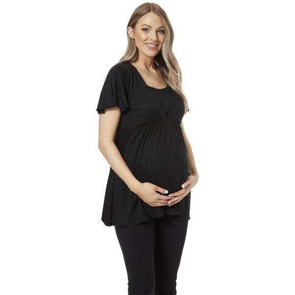 Womens Times Two Short Sleeve Solid V-Neck Nursing Maternity Top - image 
