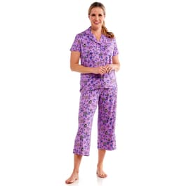 Womens White Orchid Short Sleeve Floral Collar Capri Pajama Set