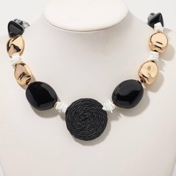 Ashley Cooper(tm) Black Raffia Wrapped Beaded Statement Necklace - image 