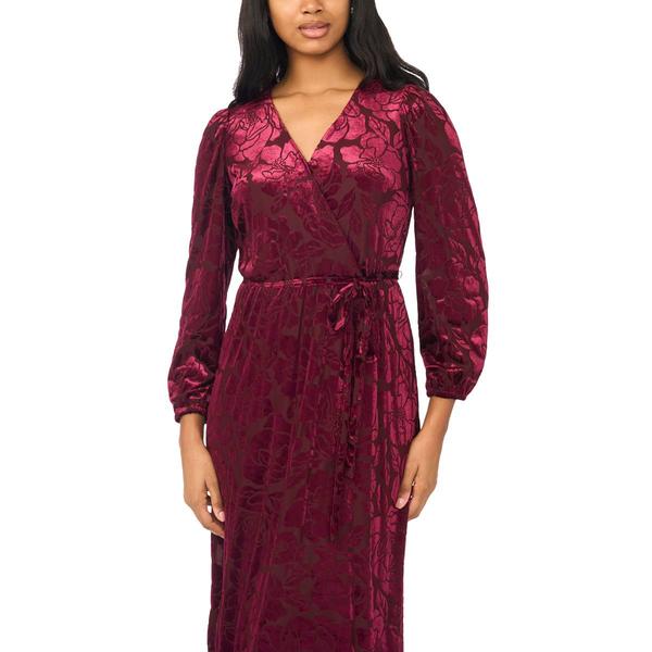 Womens MSK Long Sleeve Burnout Floral Surplice Neck Midi Dress