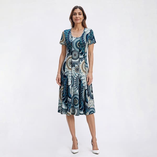 Womens Sami & Jo Short Sleeve Scoop Neck Medallion A-Line Dress