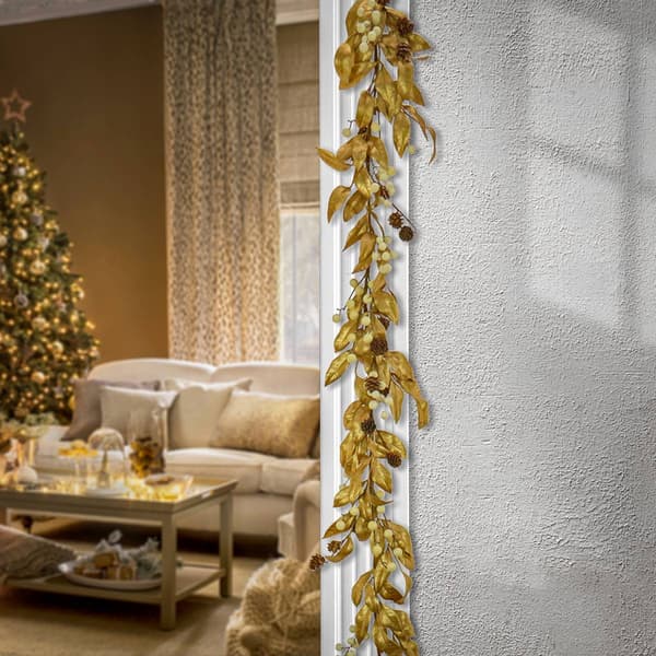 National Tree 9ft. Gold Metallic Laurel Garland w/ Pinecone