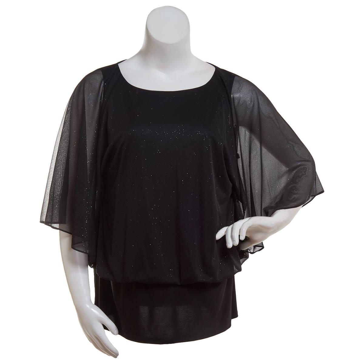Womens MSK Glitter Mesh Dolman Blouse