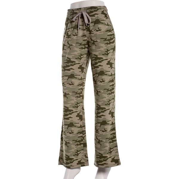 Juniors No Comment Fleece Lined Camo Print Wide Leg Pants - Camo