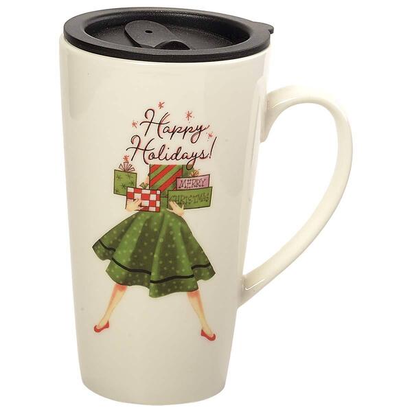 Godinger Retro Happy Holidays Lady Travel Mug - image 