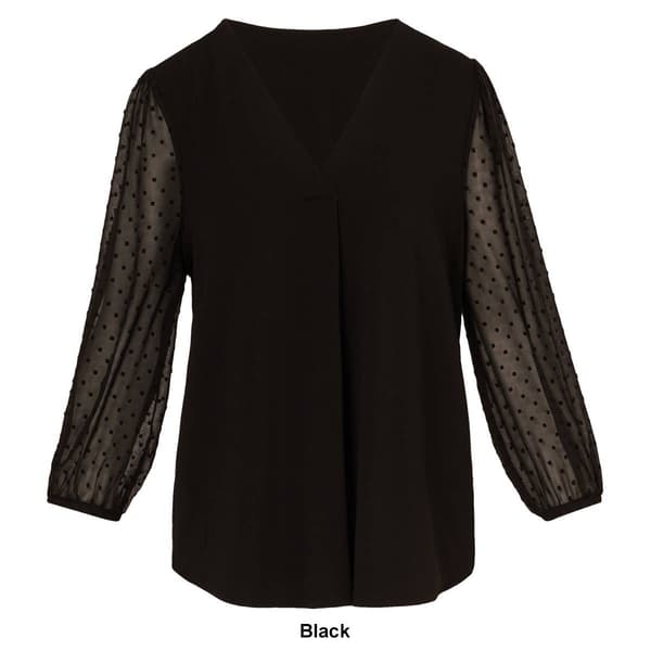 Womens Adrianna Papell 3/4 Sleeve Solid Clip Dot VNeck Blouse Boscov's