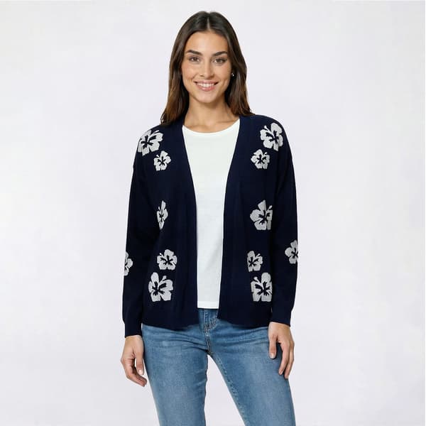 Womens Hanna & Gracie Long Sleeve Hibiscus Floral Cardigan - image 