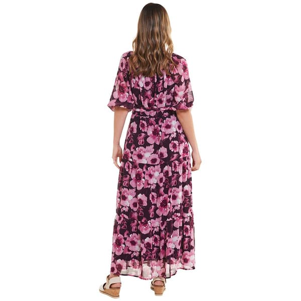 Womens Luxology Elbow Sleeve Print Tier Maxi Dress