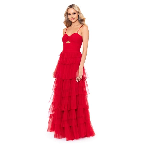 Juniors Blondie Nites Tiered Mesh Key Hole A-Line Dress