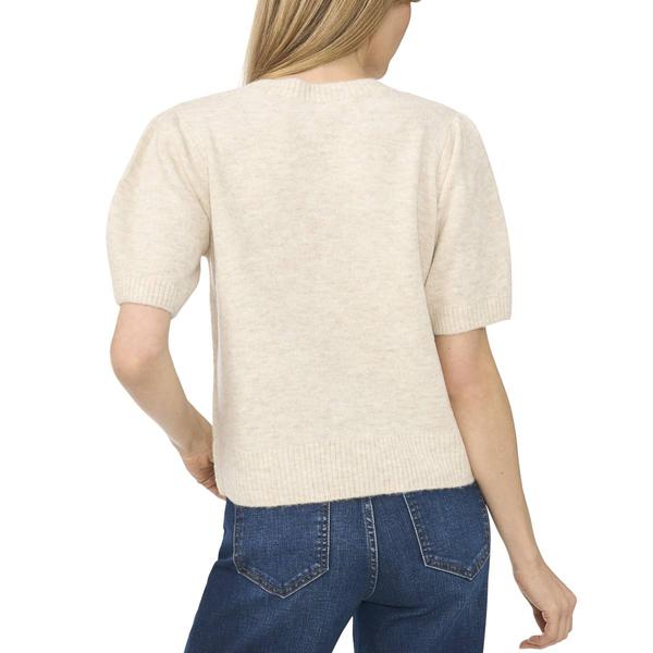 Womens Cece Short Sleeve Embroidered Flower Neck Sweater