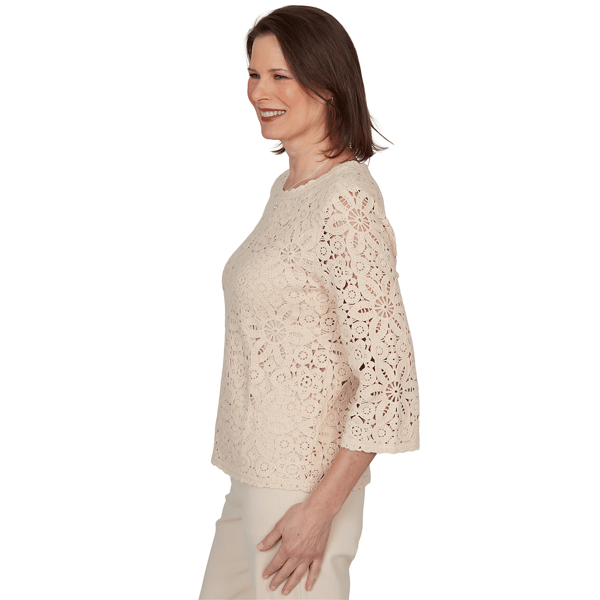Womens Alfred Dunner Camden Market Floral Crochet Blouse