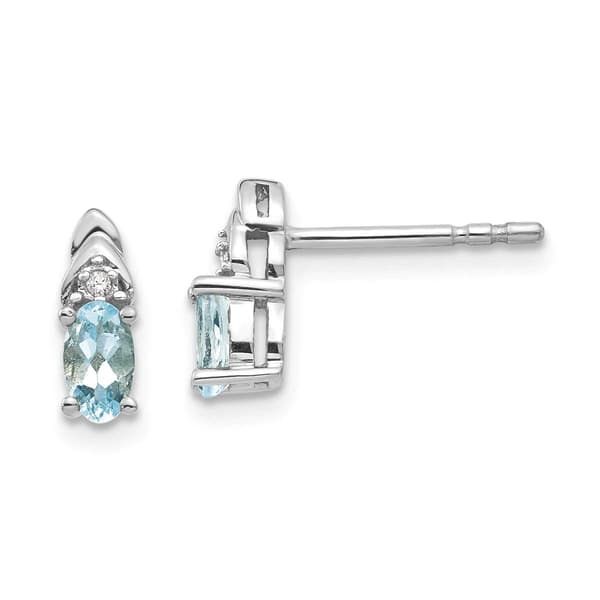 14kt. White Gold Aquamarine Oval Diamond Earrings - image 