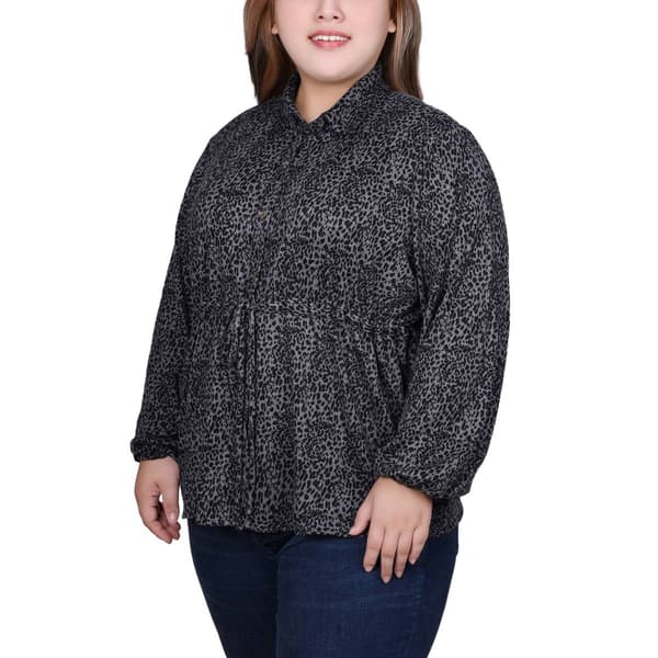 Womens NY Collection Empire Waist Button Front Cheetah Blouse