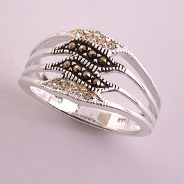 Marsala Fine Silver-Plated Marcasite Crystal Row Ring