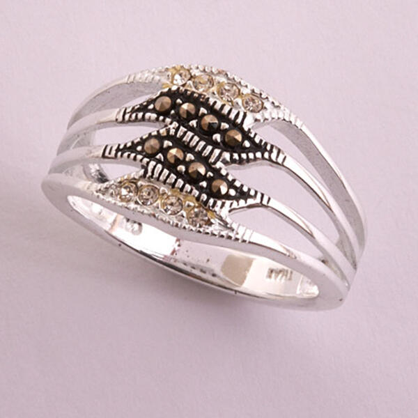 Marsala Fine Silver-Plated Marcasite Crystal Row Ring - image 