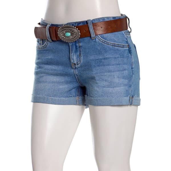 Juniors YMI(R) 1 Button Basic Raw Cuff Shorts with Belt