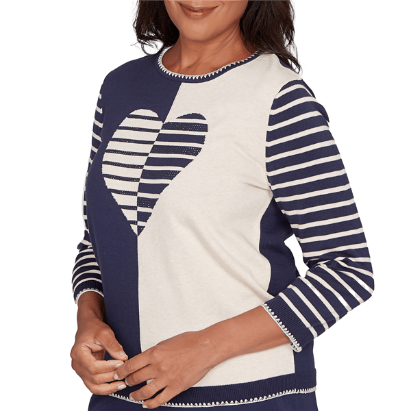 Petite Alfred Dunner Saratoga Springs Striped Heart Sweater